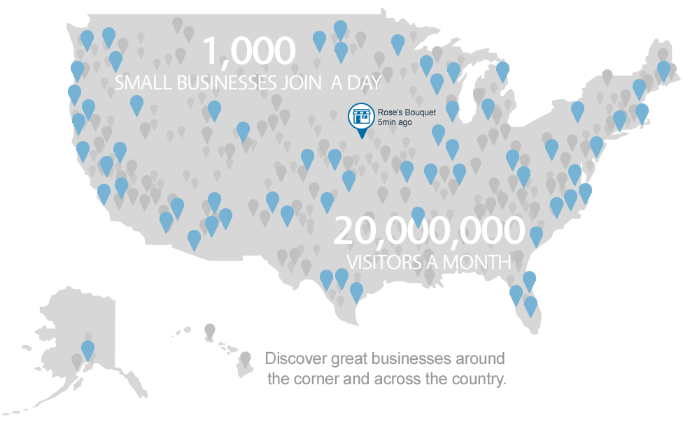 1,000 small businesses join a day for free. 20,000,000 visitors a month. Discover great businesses around the corner and across the country.