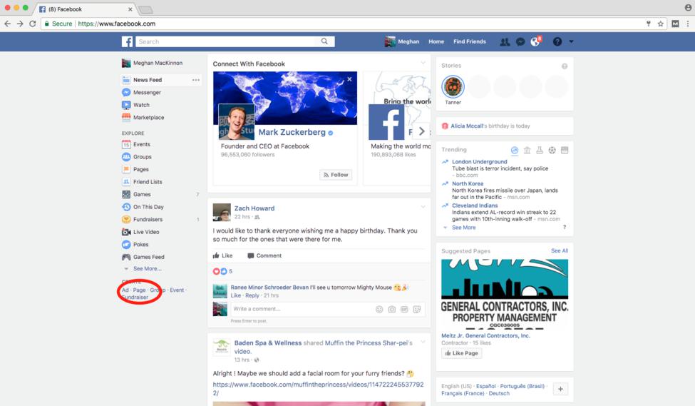Facebook step 1